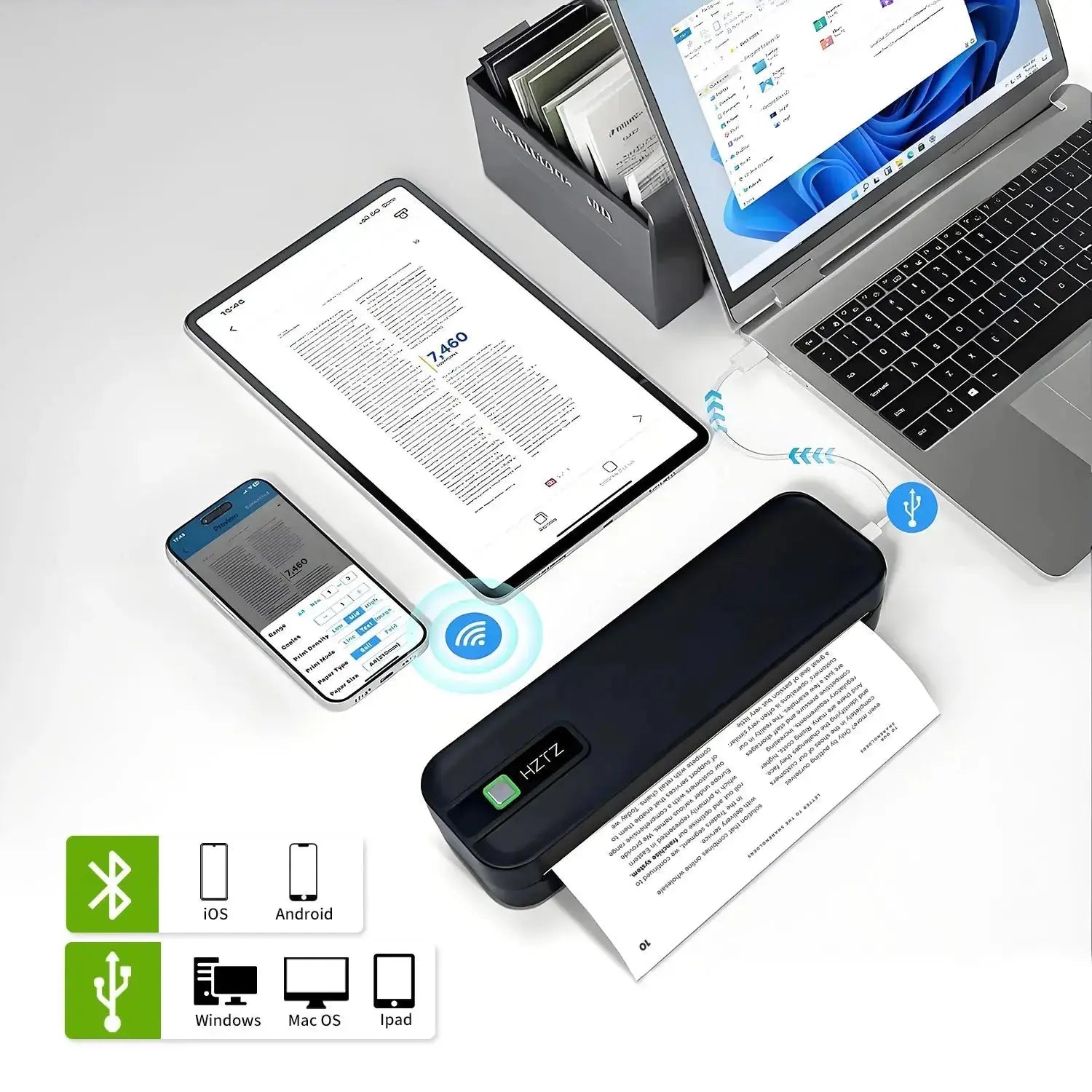 Imprimante Portable sans fil pour voyage, imprimante thermique sans encre, petite imprimante compacte, Support papier pliant/roulage/papier de tatouage My.Magzi