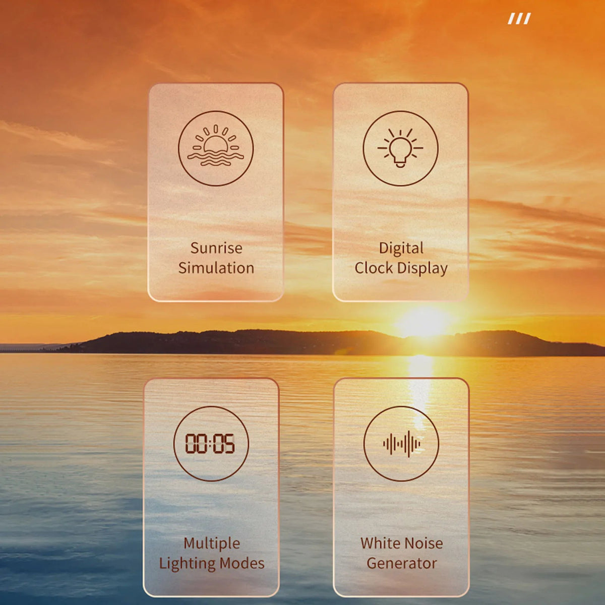Aube by Magzi, réveil lumineux lever de soleil avec paysage marin illuminé