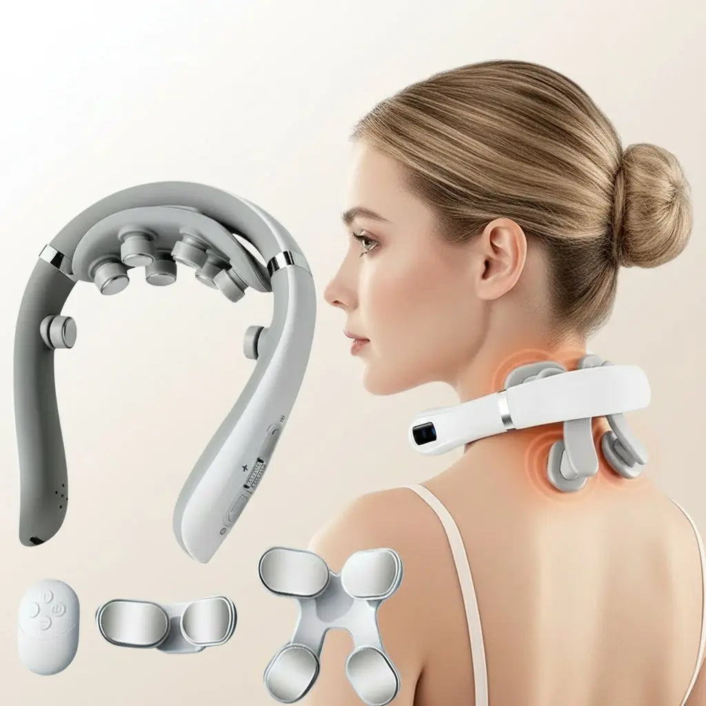 Masseur de cou électrique à micro-courant, multi-têtes interchangeables, sans fil, pétrissage, shiatsu, chauffant, vibrant, pour le cou et les épaules My.Magzi