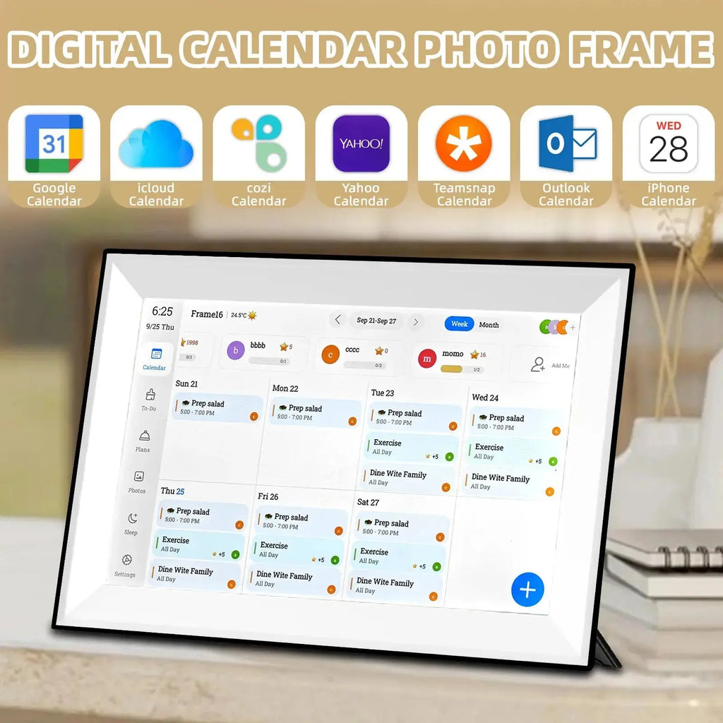 Cadre Photo numérique avec écran tactile de 10.1 pouces, organisateur intelligent, rotation automatique des horloges familiales, cadeau, fonction vocale avec application My.Magzi