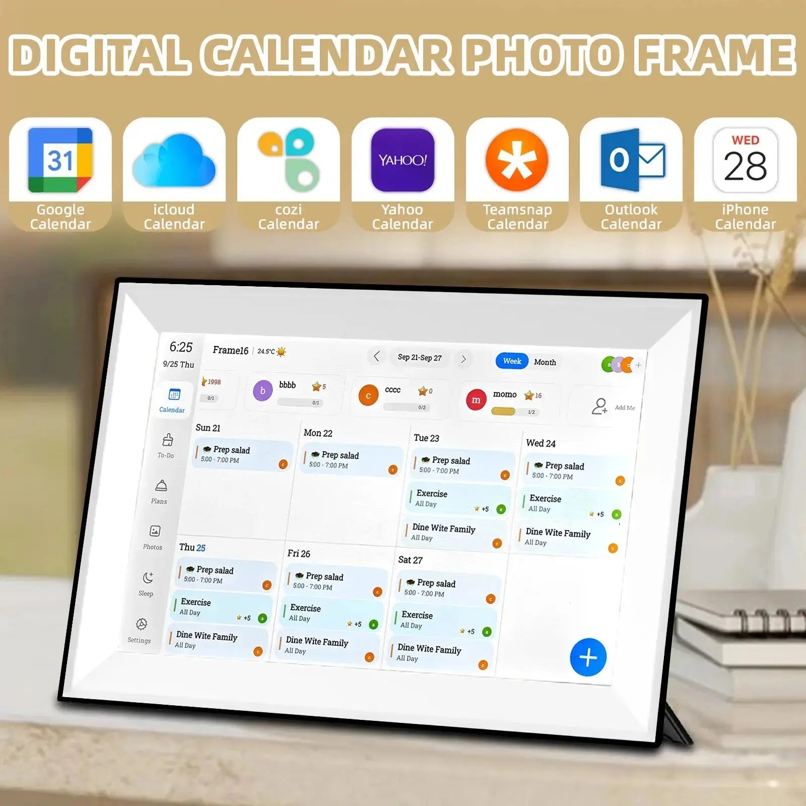 Cadre Photo numérique avec écran tactile de 10.1 pouces, organisateur intelligent, rotation automatique des horloges familiales, cadeau, fonction vocale avec application My.Magzi