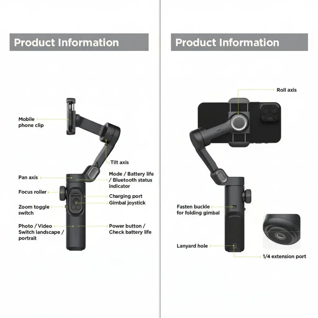 AOCHUAN stabilisateur de cardan portatif 3 axes pour Smartphone avec lumière de remplissage pour iPhone Android suivi du visage Vlog Smart XE My.Magzi