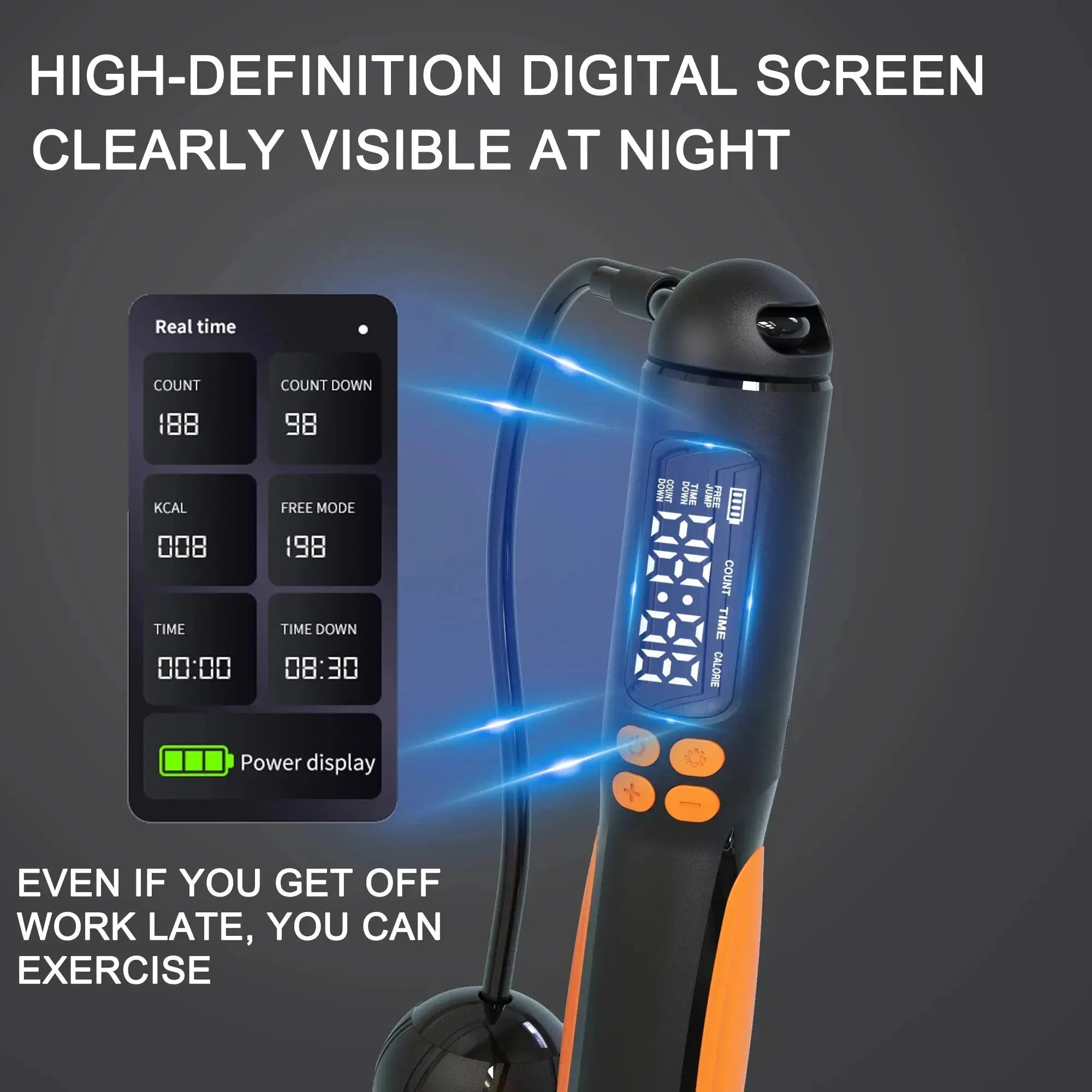 Corde à sauter intelligente 2 en 1, avec compteur numérique, écran HD, batterie Rechargeable pour le Fitness intérieur/extérieur My.Magzi