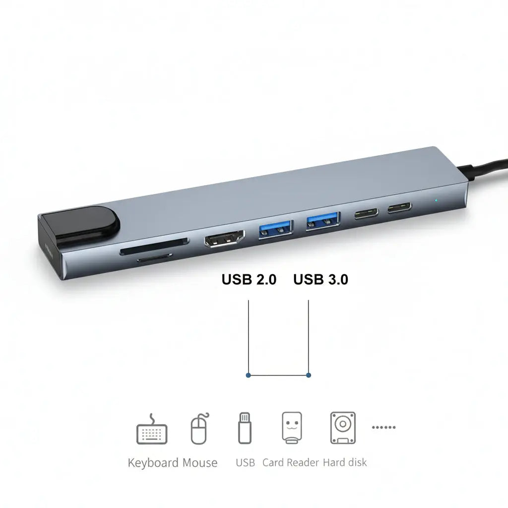 Hub adaptateur USB 8 en 1 type-c 3.1 vers 4K HDTV avec lecteur de carte SD/TF/RJ45, prend en charge la charge rapide PD My.Magzi