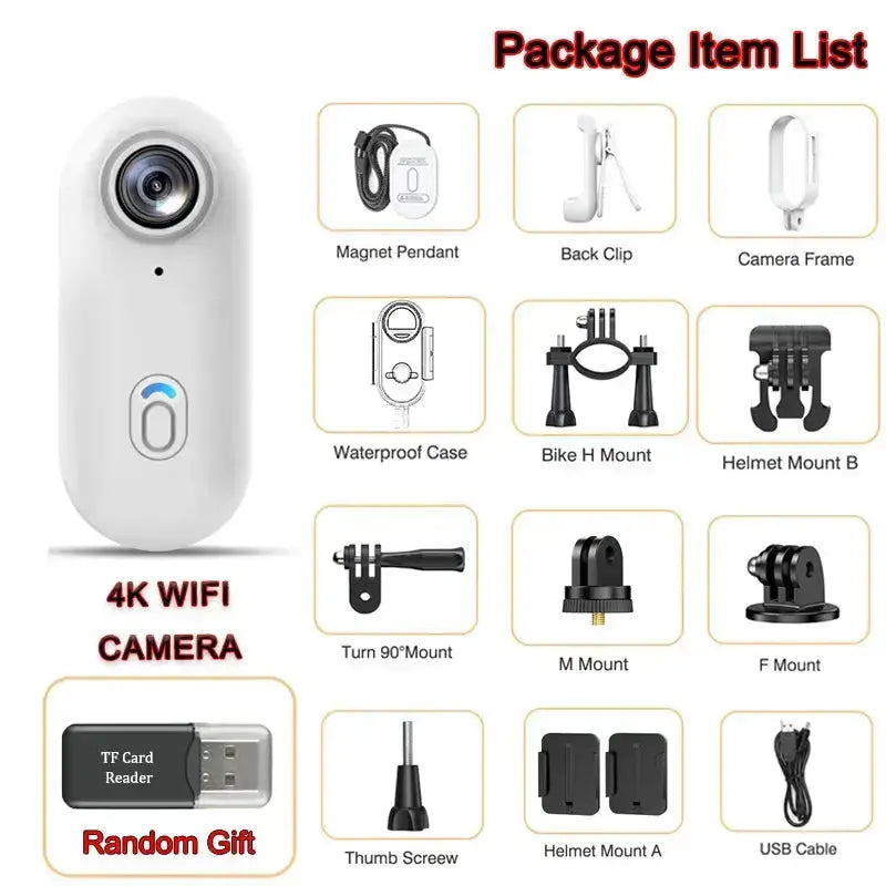 Caméras d'action sportives 4K Mini WiFi magnétiques POV, enregistreur vidéo de poche sans fil pour vlogging, casque, moto, vélo, étanche HD My.Magzi