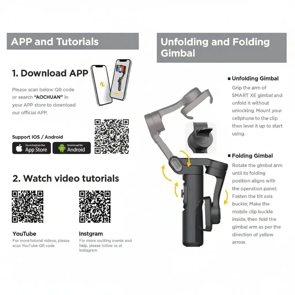 AOCHUAN stabilisateur de cardan portatif 3 axes pour Smartphone avec lumière de remplissage pour iPhone Android suivi du visage Vlog Smart XE My.Magzi