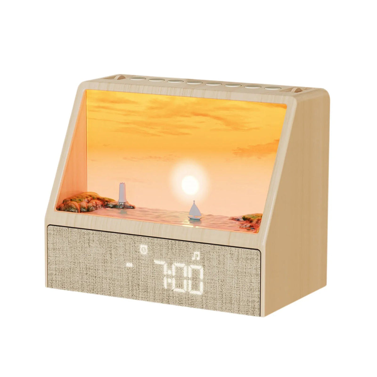 Aube by Magzi, lever de soleil progressif avec phare et voilier