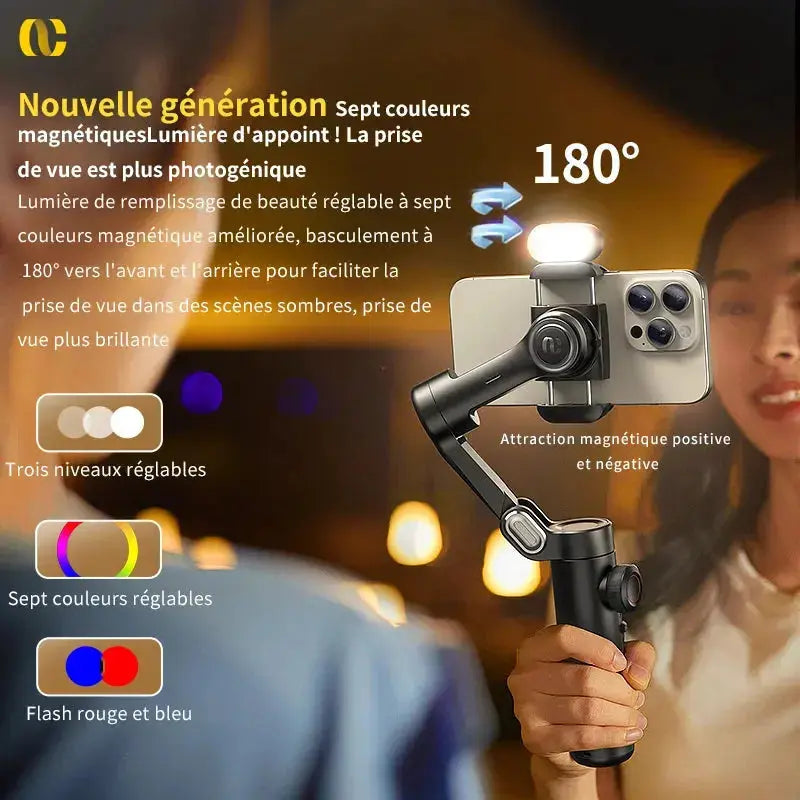 AOCHUAN stabilisateur de cardan portatif 3 axes pour Smartphone avec lumière de remplissage pour iPhone Android suivi du visage Vlog Smart XE My.Magzi