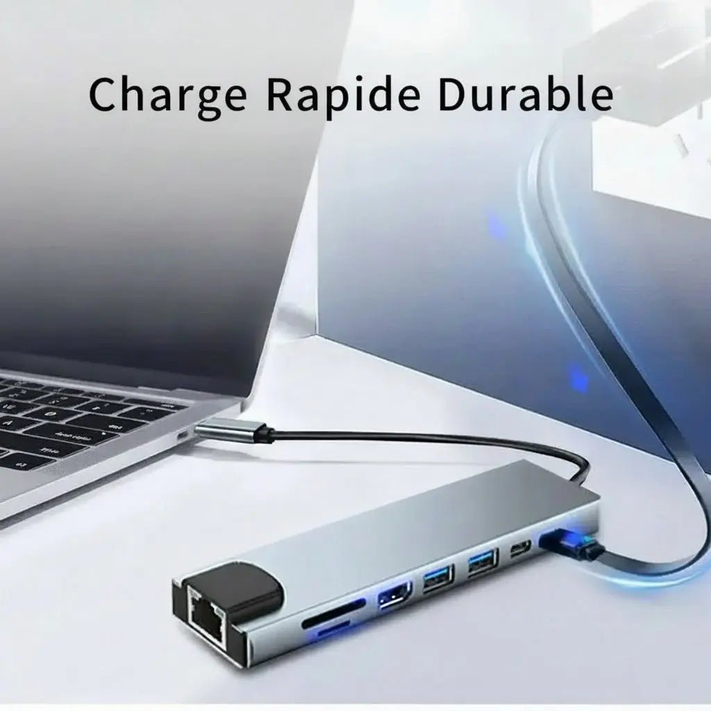 Hub adaptateur USB 8 en 1 type-c 3.1 vers 4K HDTV avec lecteur de carte SD/TF/RJ45, prend en charge la charge rapide PD My.Magzi