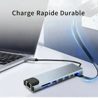 Hub adaptateur USB 8 en 1 type-c 3.1 vers 4K HDTV avec lecteur de carte SD/TF/RJ45, prend en charge la charge rapide PD My.Magzi